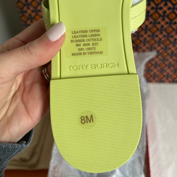 Tory Burch Miller Lizard Embossed Leather Sandal Lime Leaf Size 8 - Picture 11 of 11